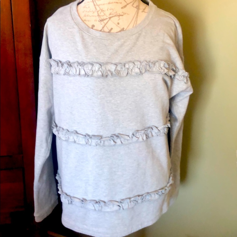 Gray ruffle front sweatshirt fabric t